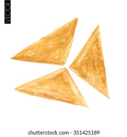 Gold painted triangle shapes. Design elements isolated on white