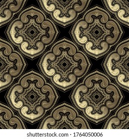 Gold Paisley floral seamless pattern. Arabesque vector background. Ethnic arabic style mandalas. Oriental elegance line art ornaments. Golden paisley flowers, leaves, lines. Beautiful ornate design.