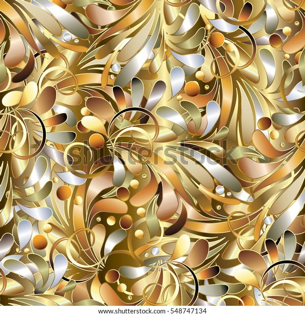 Gold Paisley Seamless Pattern Background Wallpaper Stock Vector