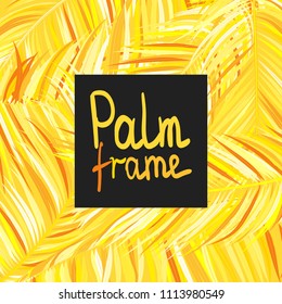Gold Palm Branches in Various Forms. Tropic Foliage. Illustration of Jungle Plants. Vector Palm Leaves on a Black Background. Floral Elements Set. God Palm Leaves for Pattern, Wallpaper, Print.