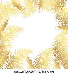 Gold Palm Leaf Vector Background.  Tropical drawn text background. 