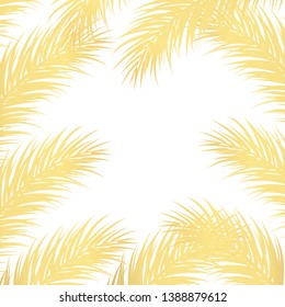 Gold Palm Leaf Vector Background.  Tropical drawn text background. 