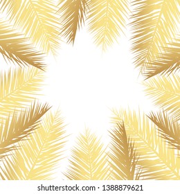 Gold Palm Leaf Vector Background.  Tropical drawn text background. 