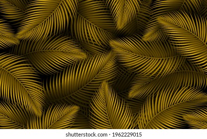Gold palm leaves. Summer Vector illustration.