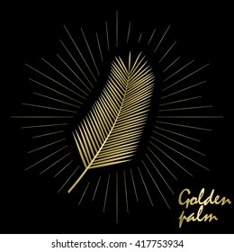 Gold palm leaves. Vector illustration.