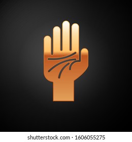 Gold Palmistry of the hand icon isolated on black background.  Vector Illustration