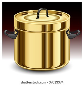 Gold pan tableware for cooking isolated on white background, vector illustration