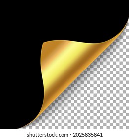 Gold paper with curled page corner. Twisted sheet with shadow. Realistic folded edge notepad. Vector illustration.