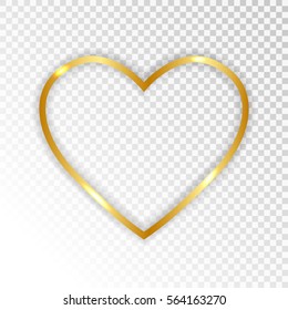 Gold Paper Heart  Isolated On Transparent Background. Vector Illustration.