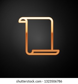 Gold Paper scroll icon isolated on black background. Canvas scroll sign. Vector Illustration