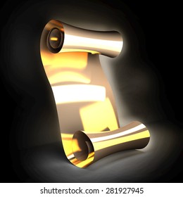gold  paper, scrolls, rolls of paper on a white background with space for text