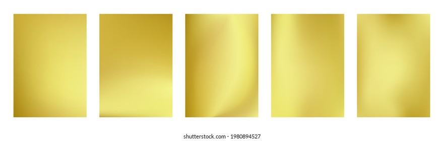 Gold papers collection in realistic style. Elegant golden foil set isolated on white background with shadows. Shiny metal sheets templates. Vector illustration.