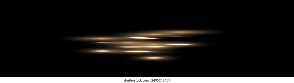 Gold parallel beams, neon luminous ray lines with glowing light effect. hi-tech laser design elements, Shiny explosions of Flash light. Futuristic eps isolated on transparent background. Vector