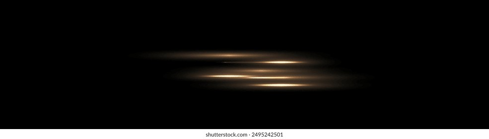 Vigas paralelas doradas, líneas de rayos luminosos de neón de velocidad con efecto de luz brillante. Elementos de diseño de alta tecnología, explosiones brillantes de luz Flash. EPS futurista aislado sobre fondo transparente. Vector
