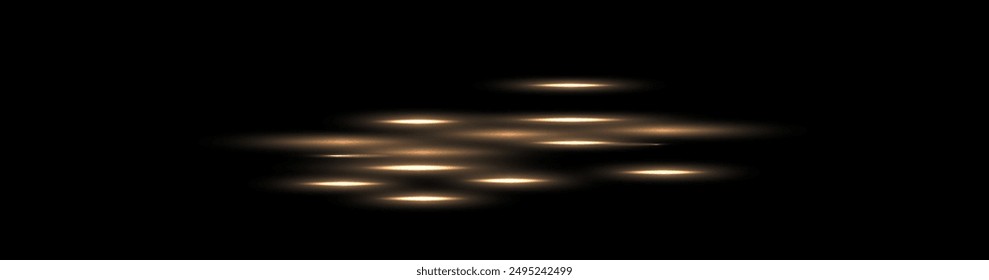 Gold parallel speed laser beam, neon luminous ray lines with glowing light effect. hi-tech design elements, Shiny explosions of Flash light. Futuristic eps isolated on transparent background. Vector