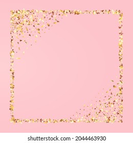 Gold Particle Art Vector Pink Background. Abstract Rain Banner. Golden Confetti Glamour Texture. Foil Anniversary Pattern.