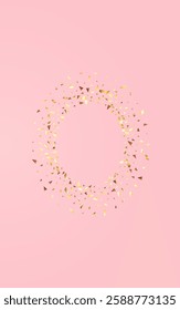 Gold Particle Transparent Vector Pink Background. Happy Rain Wallpaper. Golden Sequins Festive Card. Glitter Christmas Postcard.