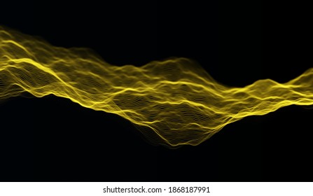 Gold particle wave background. Abstract dynamic mesh. Big data technology. Vector grid illustration.