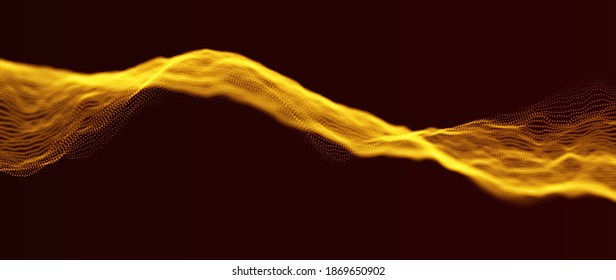 Fondo de la onda de partículas de oro. Malla dinámica abstracta. Tecnología de grandes datos. Ilustración de rejilla vectorial.