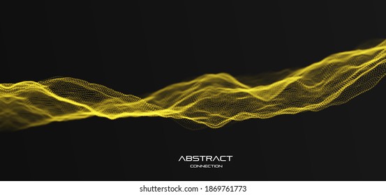 Fondo de la onda de partículas de oro. Malla dinámica abstracta. Tecnología de grandes datos. Ilustración de rejilla vectorial.