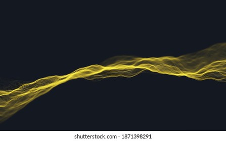 Fondo de la onda de partículas de oro. Malla dinámica abstracta. Tecnología de grandes datos. Ilustración de rejilla vectorial.