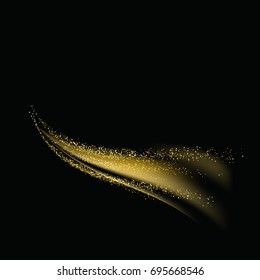 Goldpartikel in Form von Wellen.Gold glitzere Wellen auf schwarzem Hintergrund