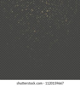Gold particles lines rain. Sparkling of shimmering light blurs. Overlay transparent glitter threads of curtain backdrop. Christmas and New Year effect. Sparkling of shimmering light blurs. EPS 10