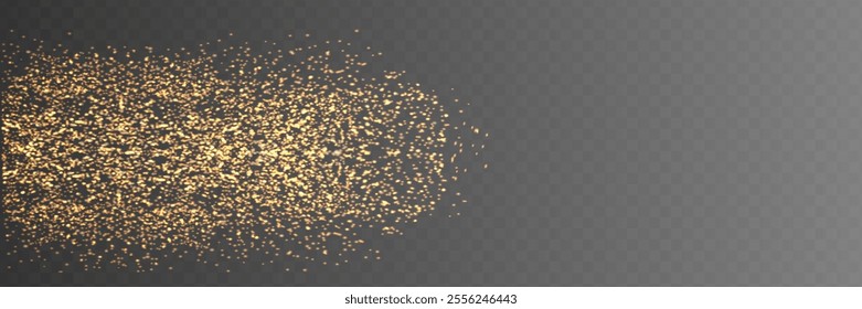 Gold particles on black background. Gold glittering confetti. Glowing sparkles, shimmer spray, holiday effect. Vector illustration
