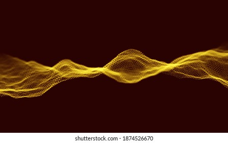 Gold particles wave background. Abstract dynamic mesh. Big data technology. Vector grid illustration.