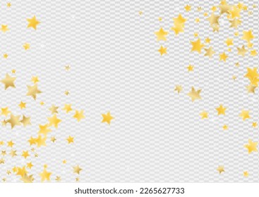 Gold Party Stars Vector Transparent Background. Shiny Starry Pattern. Confetti Banner. Golden Light Universe Template.