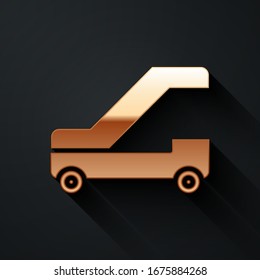 Gold Passenger ladder for plane boarding icon isolated on black background. Airport stair travel. Long shadow style. Vector Illustration