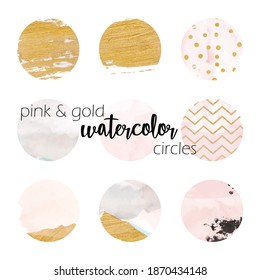 Gold And Pastel Watercolor Circles, Instagram Highlights Icon, Paint Stain, Brush Splatter, Dot, Ink, Creative, Modern Round Shapes