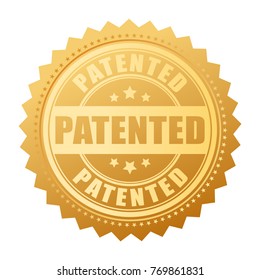 Gold patented seal vector illustration isolated on white background