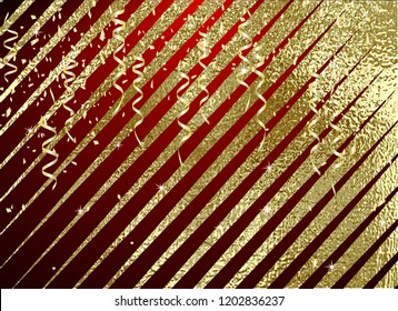 Gold pattern. Abstract golden metal background. Vector illustration. Foil line. Glitter stripes. Patina distress element. Foil texture. Luxury pattern for the Christmas card. Copper Holiday element.
