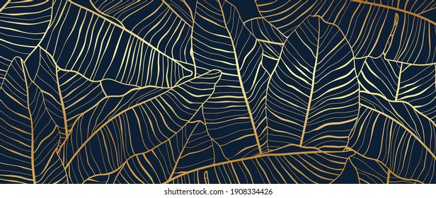 Gold pattern background vector. Golden tropical banana leaves line arts design for canvas prints, fabric, wall arts for home decoration, luxury wallpaper and website background. 