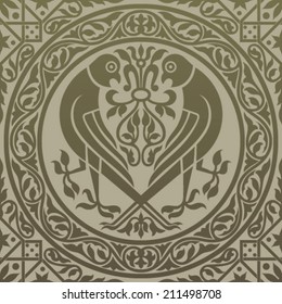 Gold pattern with birds of prey. Vector seamless illustration