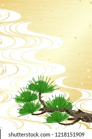 Gold pattern and branches of pine tree Japanese style background material