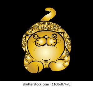 gold pattern fat cat tattoo vector.Japanese tattoo design on body of cat.