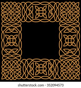 Gold pattern in a frame in the Arab, Muslim or Celtic style ornament of knots, weaves and decorative forms