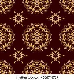 Gold pattern illustration. Abstract vector golden texture. Golden vintage seamless pattern on a brown background.