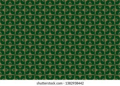 gold pattern on a green background.Decorative seamless pattern. Endless pattern for Wallpaper, textile, packaging, printing, cloth. Abstract texture. Traditional ethnic ornament for your design. 