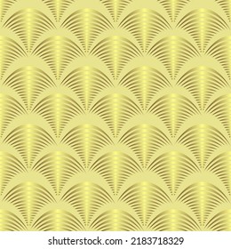 Gold  pattern on yellow background, geometric ornament, seamless wallpaper. Silk, satin texture.
