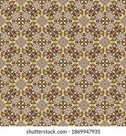 Goldmuster, Ornament, Dekoration, nahtlose goldene Textur, geometrischer symmetrischer Hintergrund, Modedruck, Tapeten, Stoff, Textilien, Wickelpapier Vektor-Design-Vorlage.