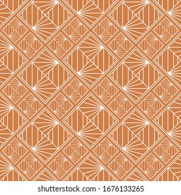 Gold pattern for perfume. Linear geometric Art Deco bricks. 20s retro style. Luxury seamless pattern. Packaging or menu design. Vector. White tiles.