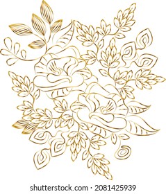 Patrón de oro de las plantas. Dibujo de línea. Patrón de papel de pared, tela, impresión