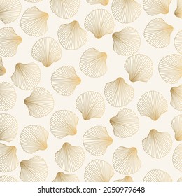Gold pattern with shell. Vector fancy scallop design.