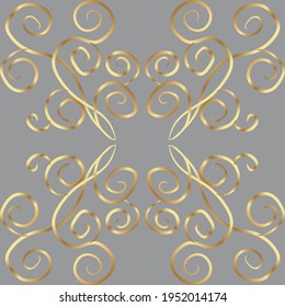 Gold pattern in a square frame on a pink background. Vector illustration