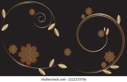 Gold pattern with swirls on a black background. Vector illustration. Floral ornament.