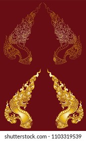 Gold pattern Thai Dragon isolate vector, Line Thai is Thailand Style and Tattoo design.The Naga is a wild animal in Himmapan Forest.