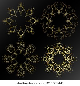Gold patterns on a black background vector set